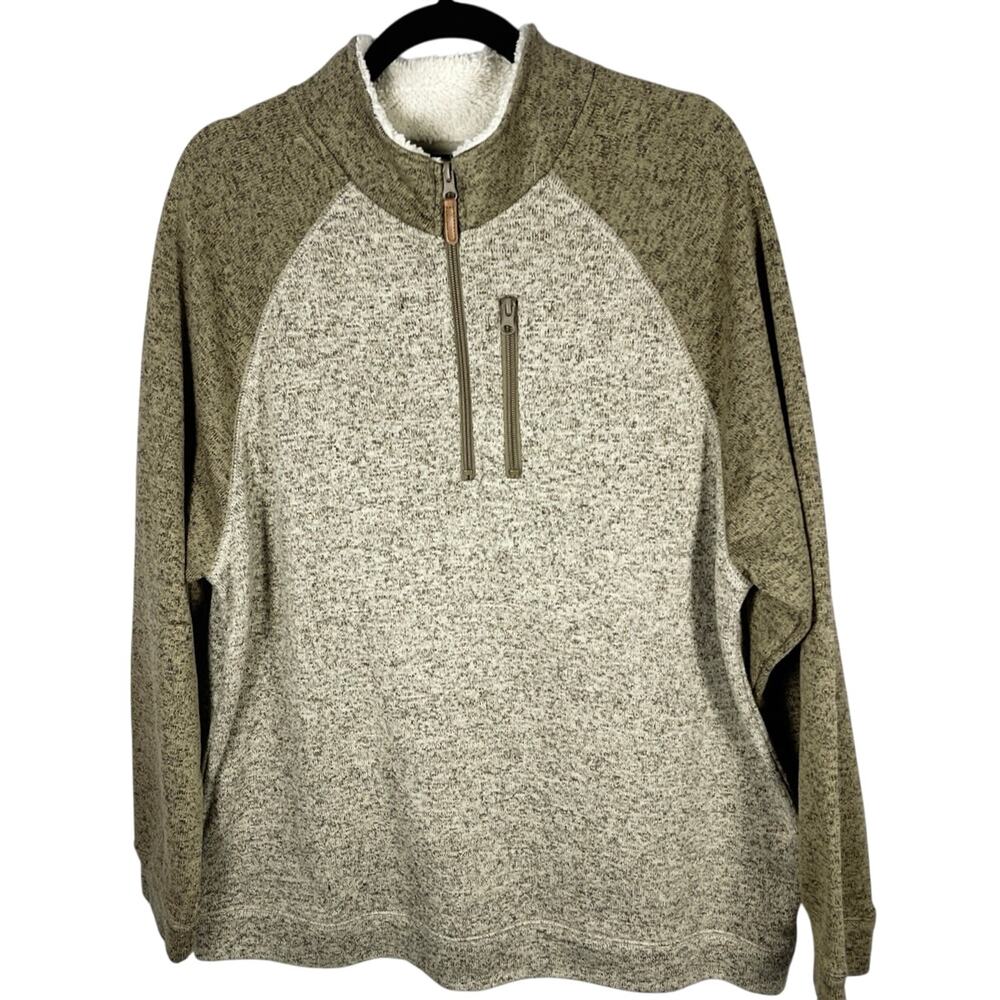 Old River, XXL, Tan Quarter Zip Pullover, Sherpa Lined Collar, Raglan Sleeves